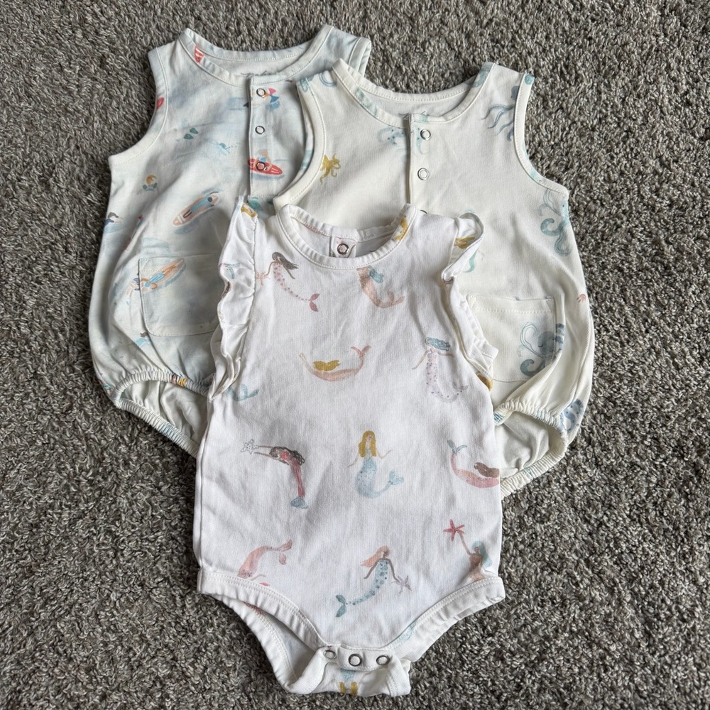 BUNDLE OF 3 Pehr Sleeveless Girls Bodysuit 6-12M